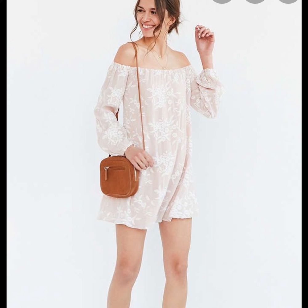 Ecote off the shoulder nude embroidered dress